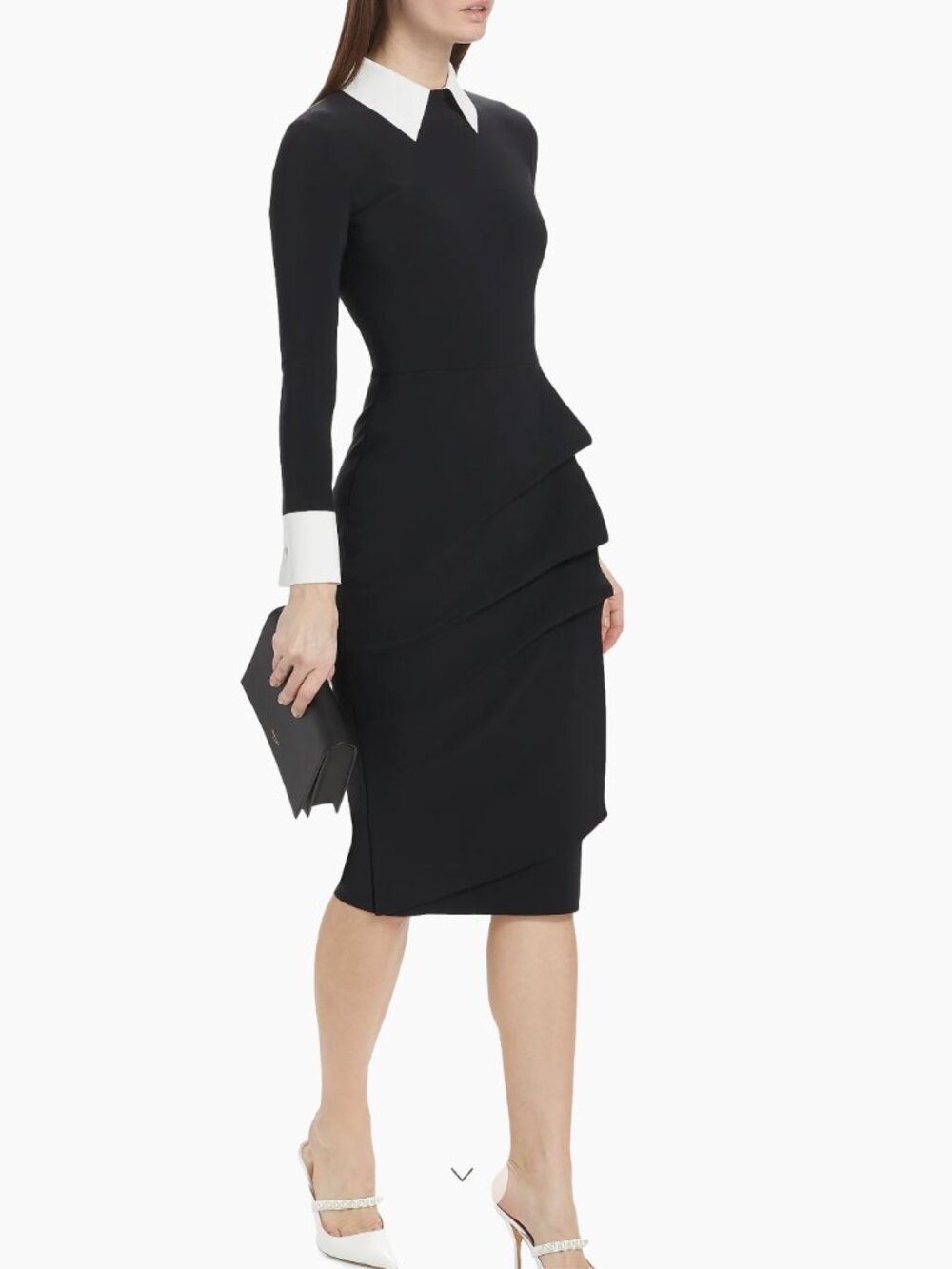Chiara Boni La Petite Robe Black and White Collared Cocktail Cuffed Dress